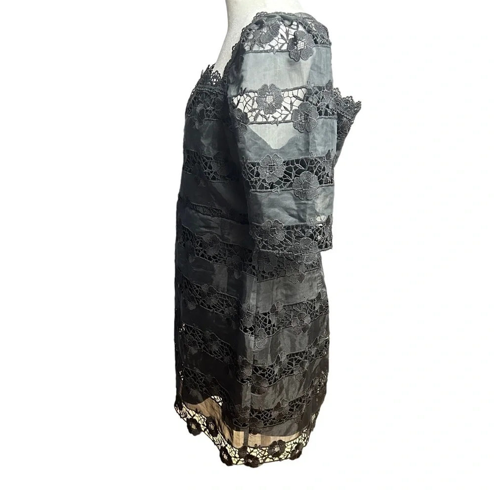 Lulus Black Lace Mini Dress Large Square Neck Puff Sleeve Romantic Cocktail